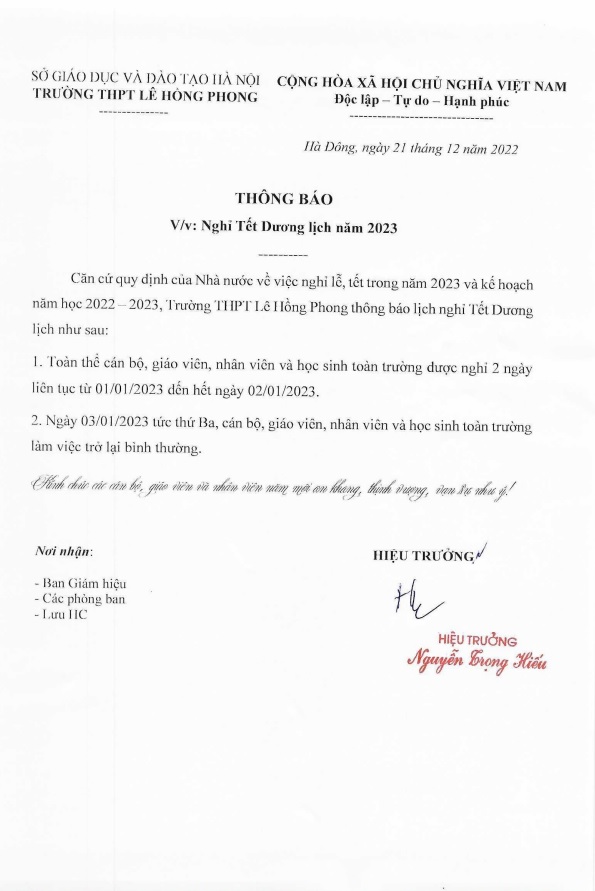 Lịch nghỉ tết Dương lịch 2023