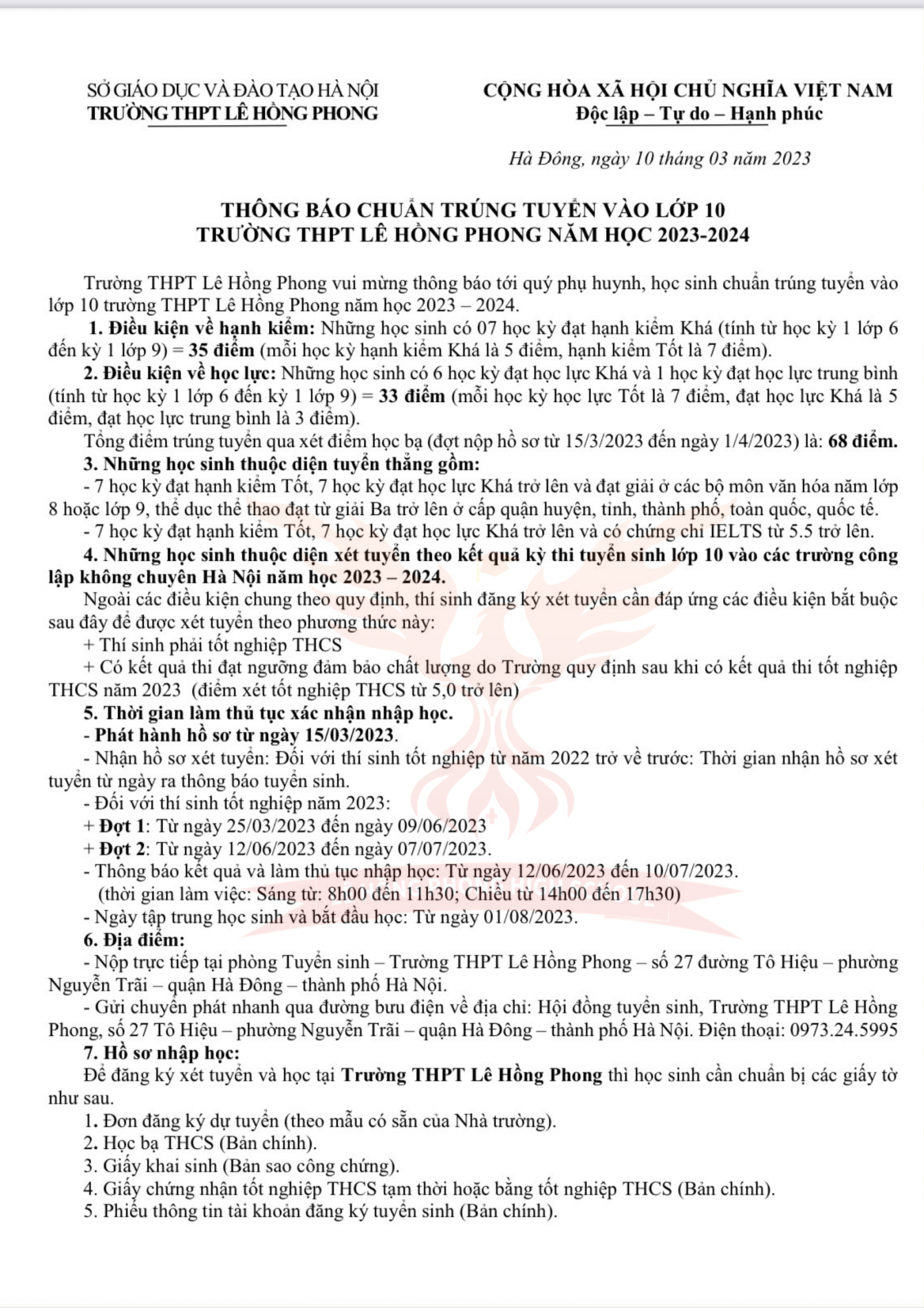 Thông báo tuyển sinh năm 2023 – 2024