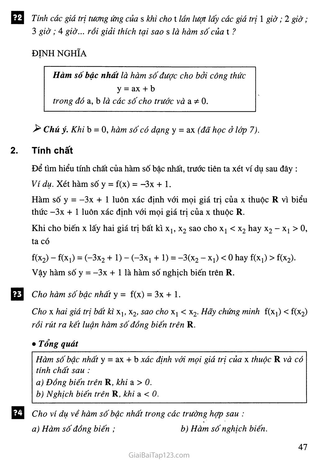 Các khái niệm về hàm số bậc nhất toán 9: lý thuyết, bài tập VD