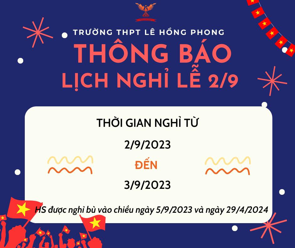 Lịch nghỉ lễ Quốc khánh trường THPT Lê Hồng Phong Hà Nội