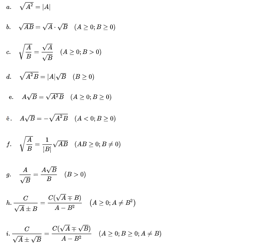 công thức biển đổi căn bậc 2 công thức biển đổi căn bậc 2