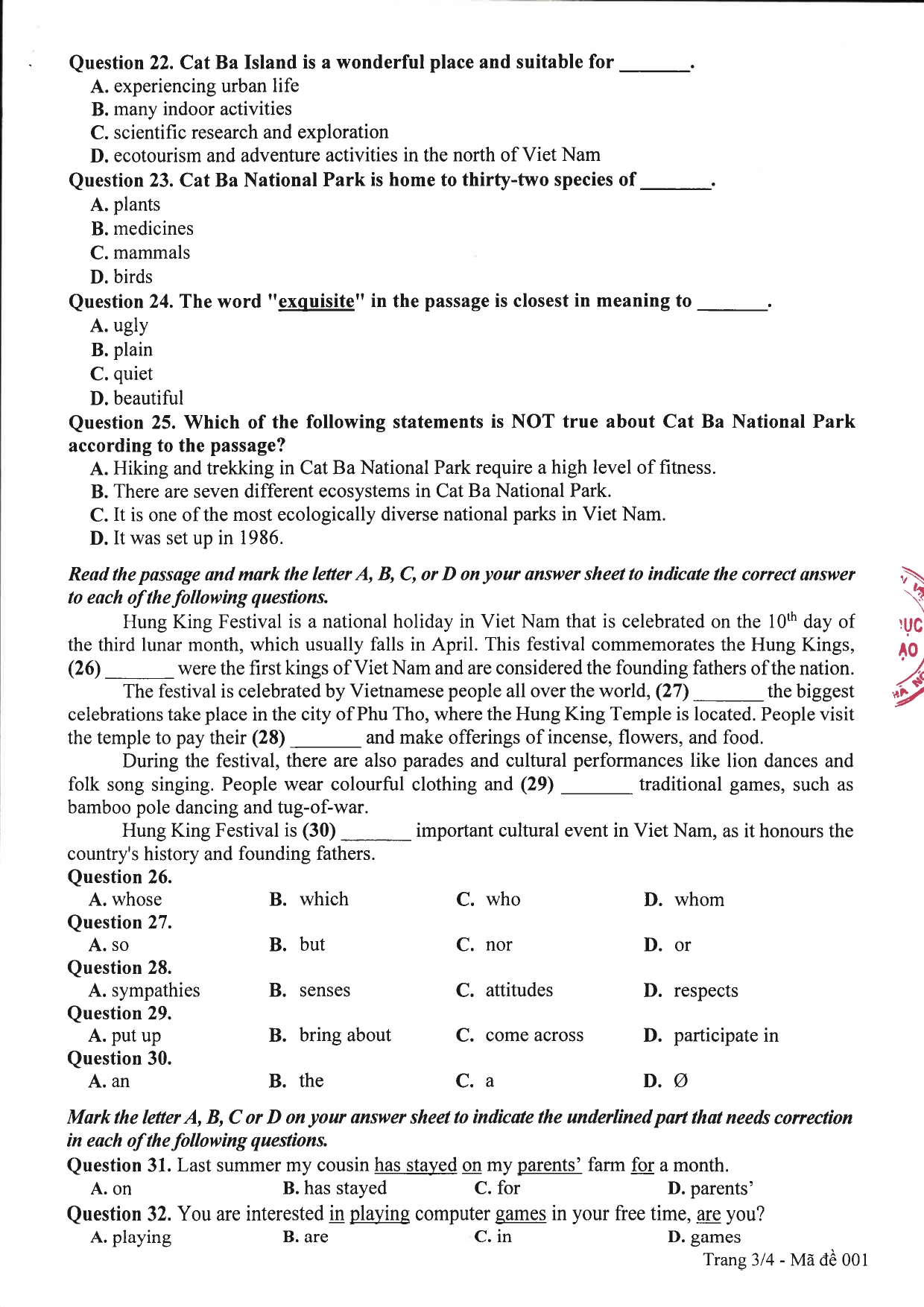 Đề thi môn tiếng anh vào lớp 10 năm 2023