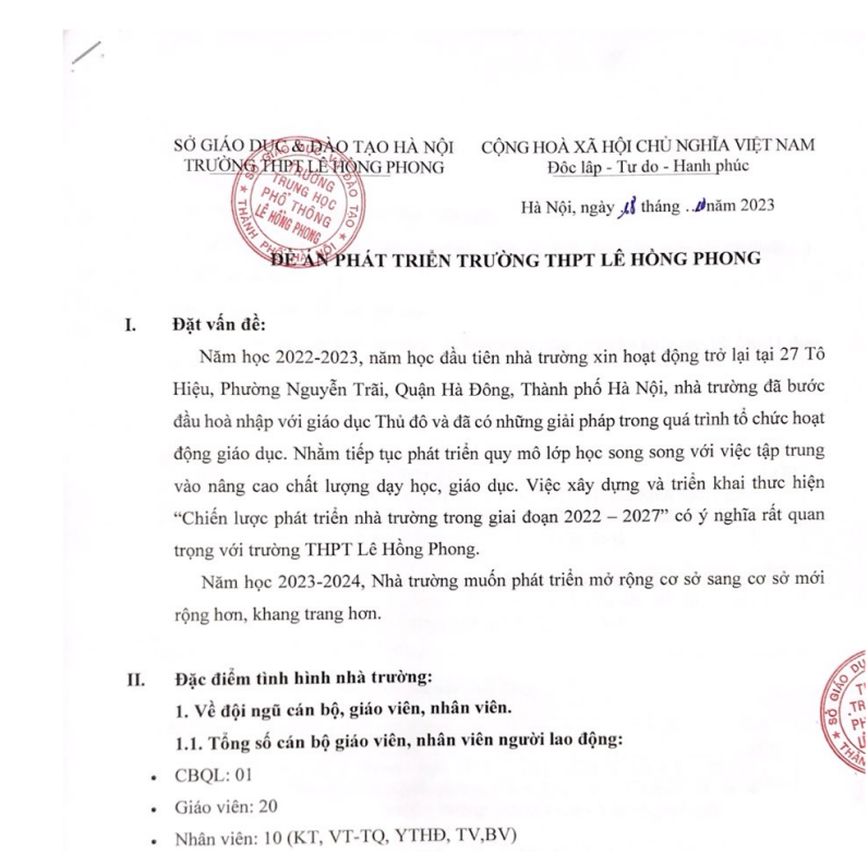 Đề án phát triển trường THPT Lê Hồng Phong
