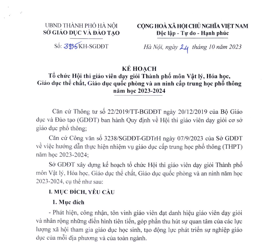 Hội thi GVG TP Hà Nội môn Vật lý, Hóa học, GDTC, GDQP-AN