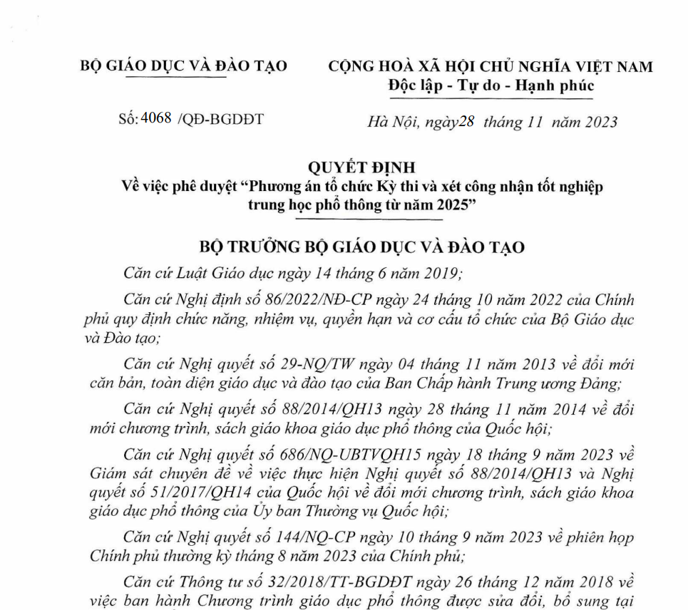 Bộ GD-ĐT công bố phương án tổ chức Kỳ thi và xét công nhận tốt nghiệp THPT từ năm 2025