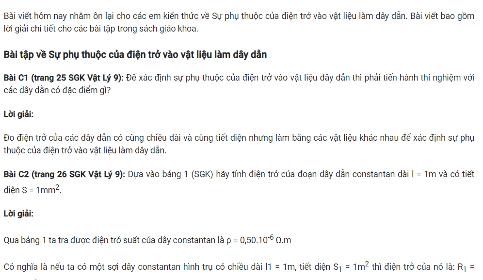 Sự Phụ Thuộc Của Điện Trở Vào Vật Liệu Làm Dây Dẫn
