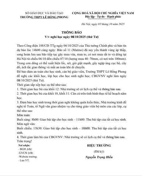 Thông Báo Nghỉ học