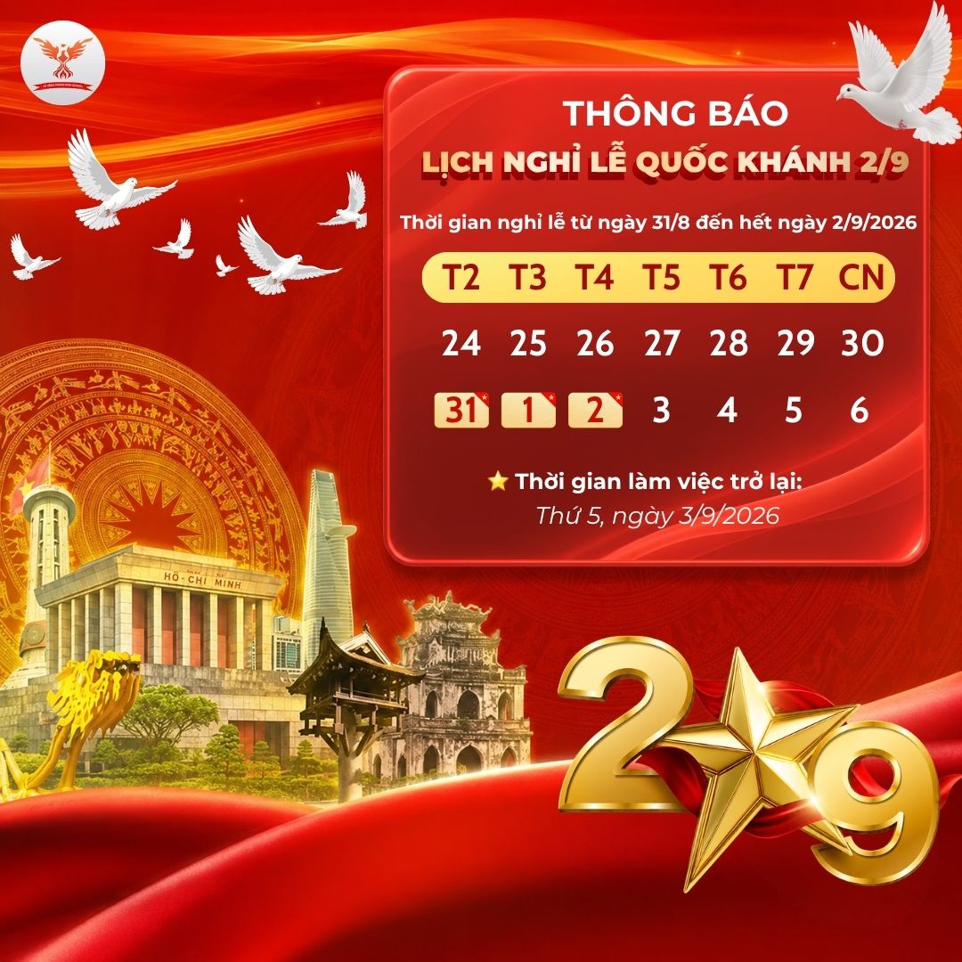 THÔNG BÁO NGHỈ LỄ QUỐC KHÁNH 2/9 NĂM 2026